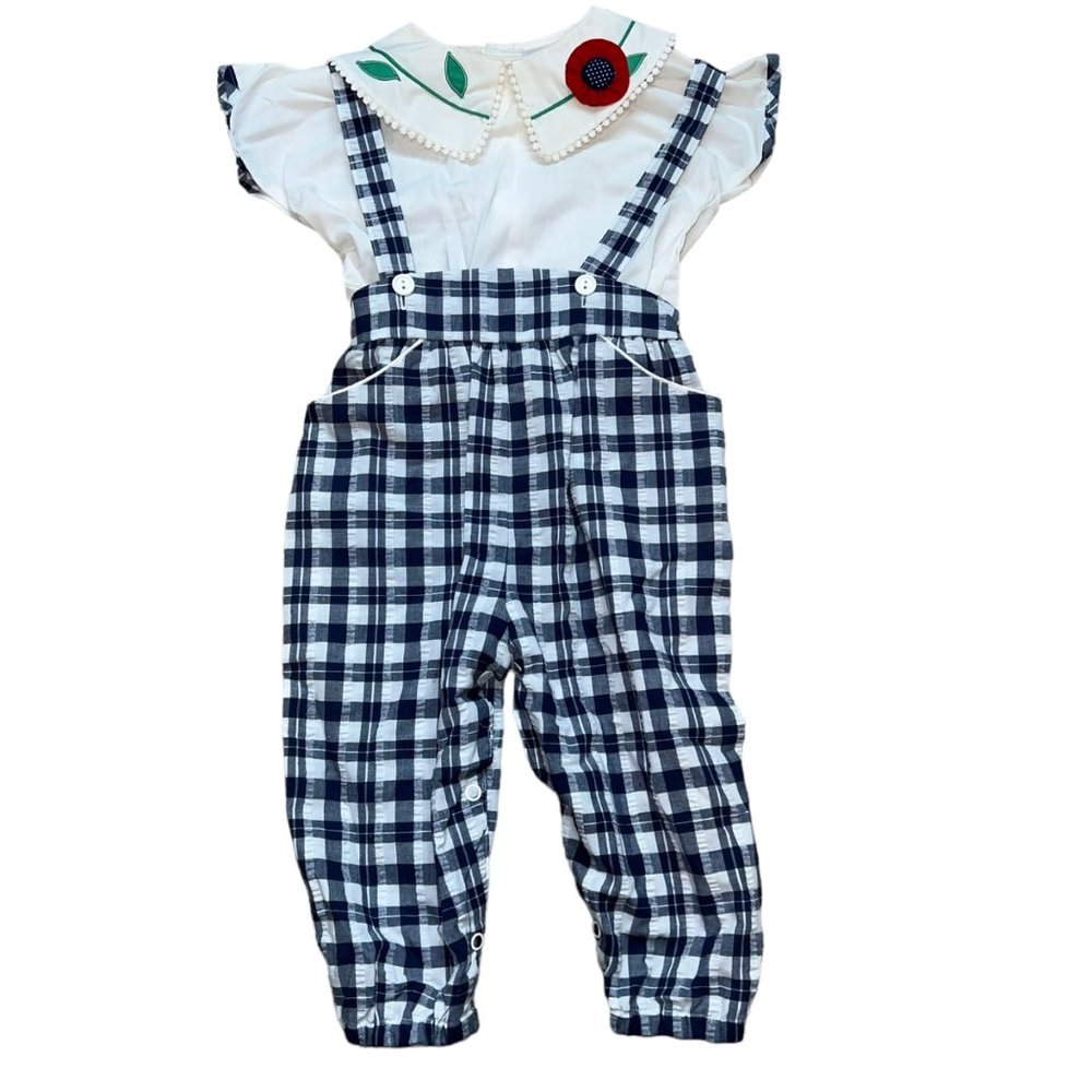 Baby Togs 18 Months Vintage Spring Girls Overalls & Top Gingham Outfit